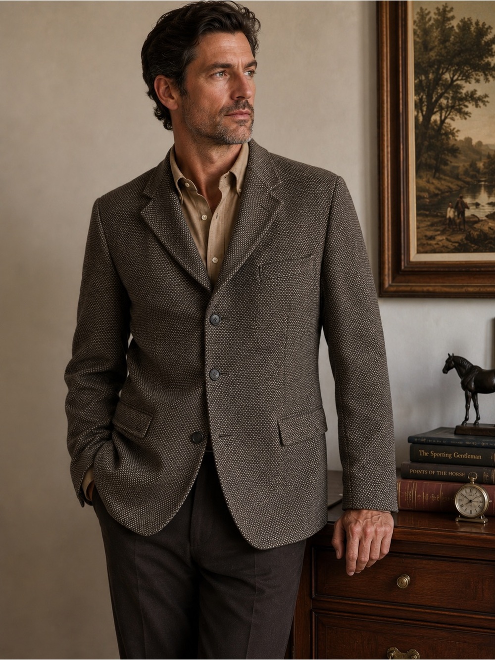 Vintage 100% Cashmere Blazer Men’s 42L Brown Birdseye Sport Coat Made in USA